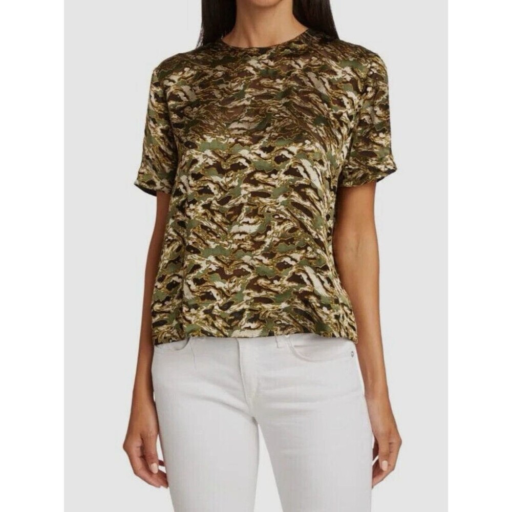 Rag & Bone Gia Burnout Camo Silk Blend Blouse Abstract Print Top Size L